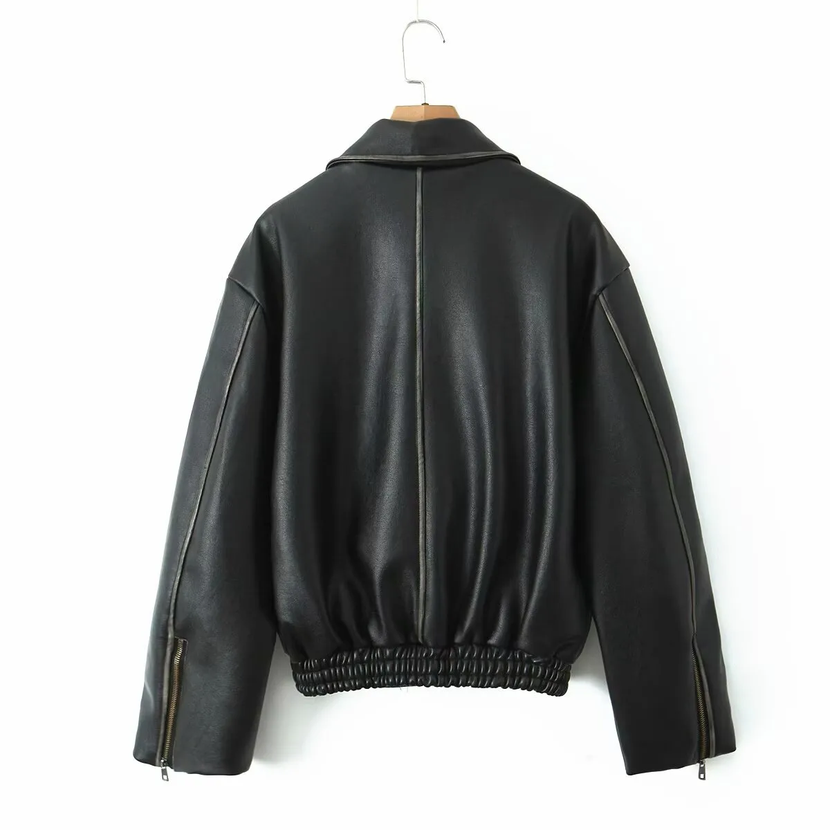 Women's Streetwear Solid Color Pocket Zipper Leather Jacket Casual Jacket display picture 5