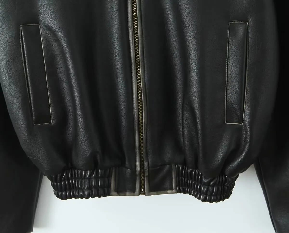 Women's Streetwear Solid Color Pocket Zipper Leather Jacket Casual Jacket display picture 8