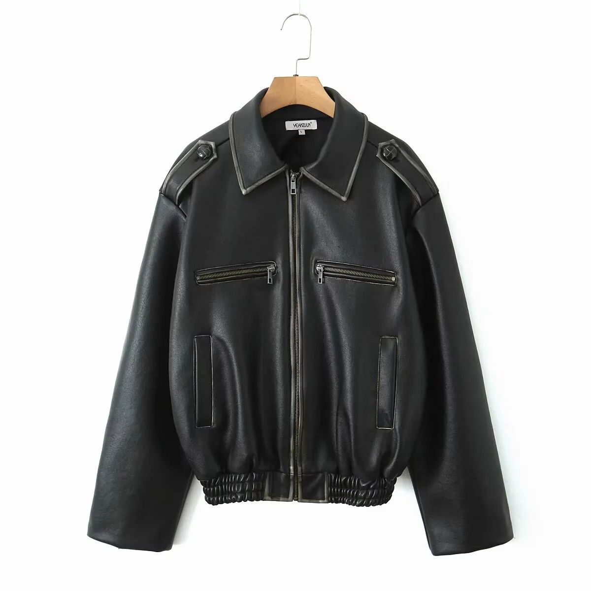 Women's Streetwear Solid Color Pocket Zipper Leather Jacket Casual Jacket display picture 12