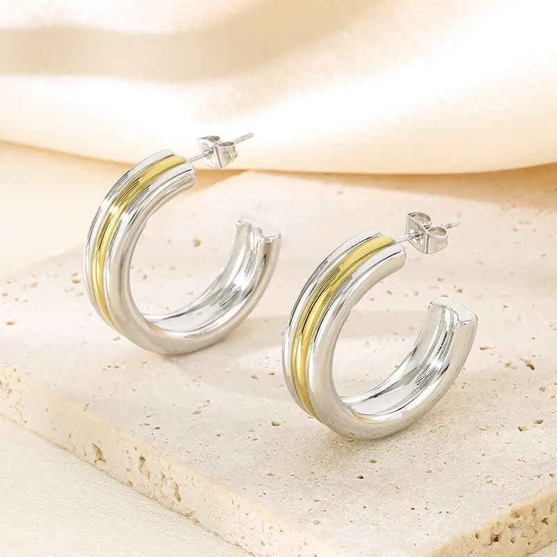 1 Pair Simple Style Geometric Color Block Plating 304 Stainless Steel 18K Gold Plated Ear Studs display picture 11