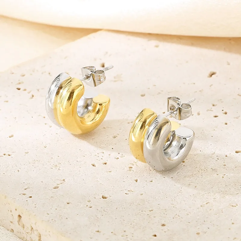 1 Pair Simple Style Geometric Color Block Plating 304 Stainless Steel 18K Gold Plated Ear Studs display picture 12