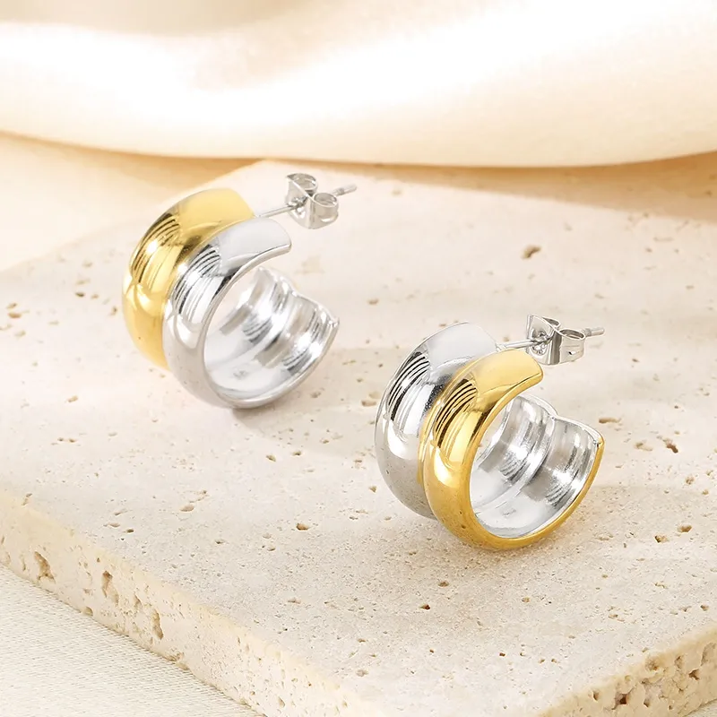 1 Pair Simple Style Geometric Color Block Plating 304 Stainless Steel 18K Gold Plated Ear Studs display picture 13