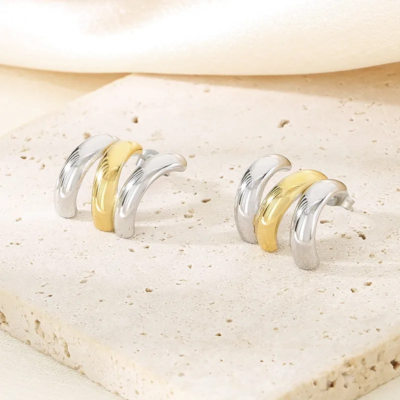 1 Pair Simple Style Geometric Color Block Plating 304 Stainless Steel 18K Gold Plated Ear Studs display picture 19