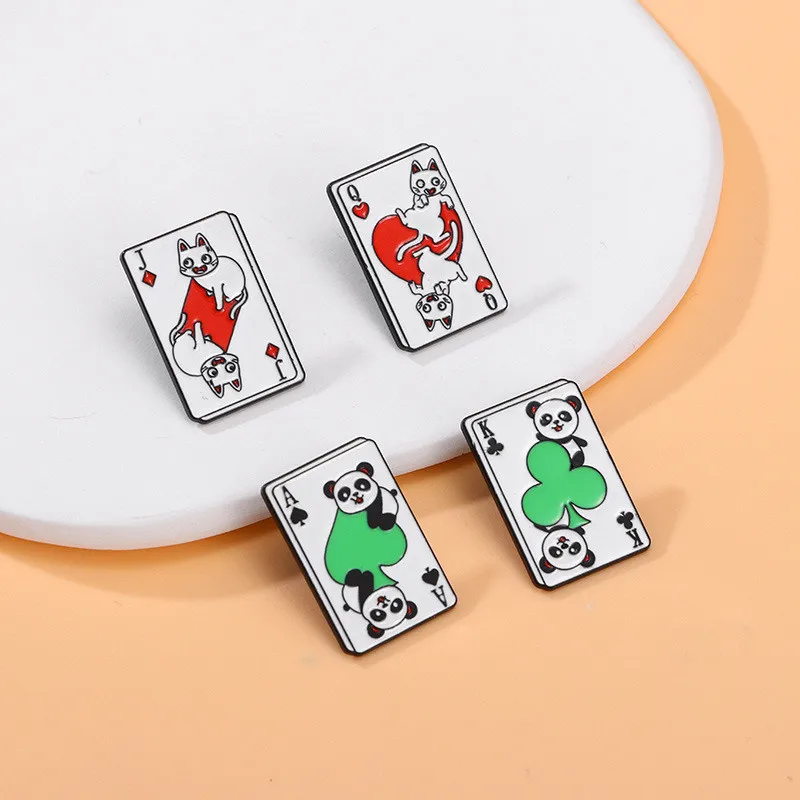 Cartoon Style Cute Poker Panda Cat Alloy Stamping Stoving Varnish Plating Unisex Brooches Collar Pin display picture 3