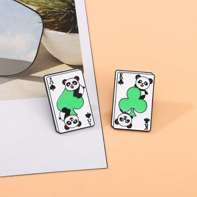 Cartoon Style Cute Poker Panda Cat Alloy Stamping Stoving Varnish Plating Unisex Brooches Collar Pin display picture 1