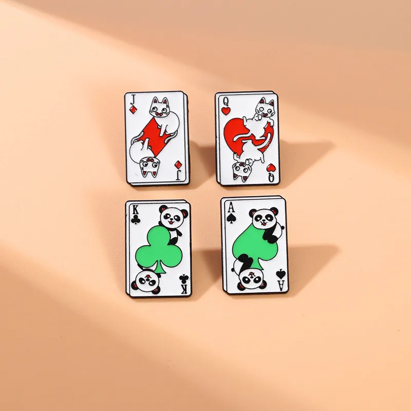 Cartoon Style Cute Poker Panda Cat Alloy Stamping Stoving Varnish Plating Unisex Brooches Collar Pin display picture 4