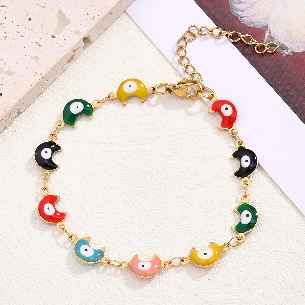 Casual Modern Style Classic Style Colorful Moon Eye 304 Stainless Steel 18K Gold Plated Bracelets In Bulk display picture 5