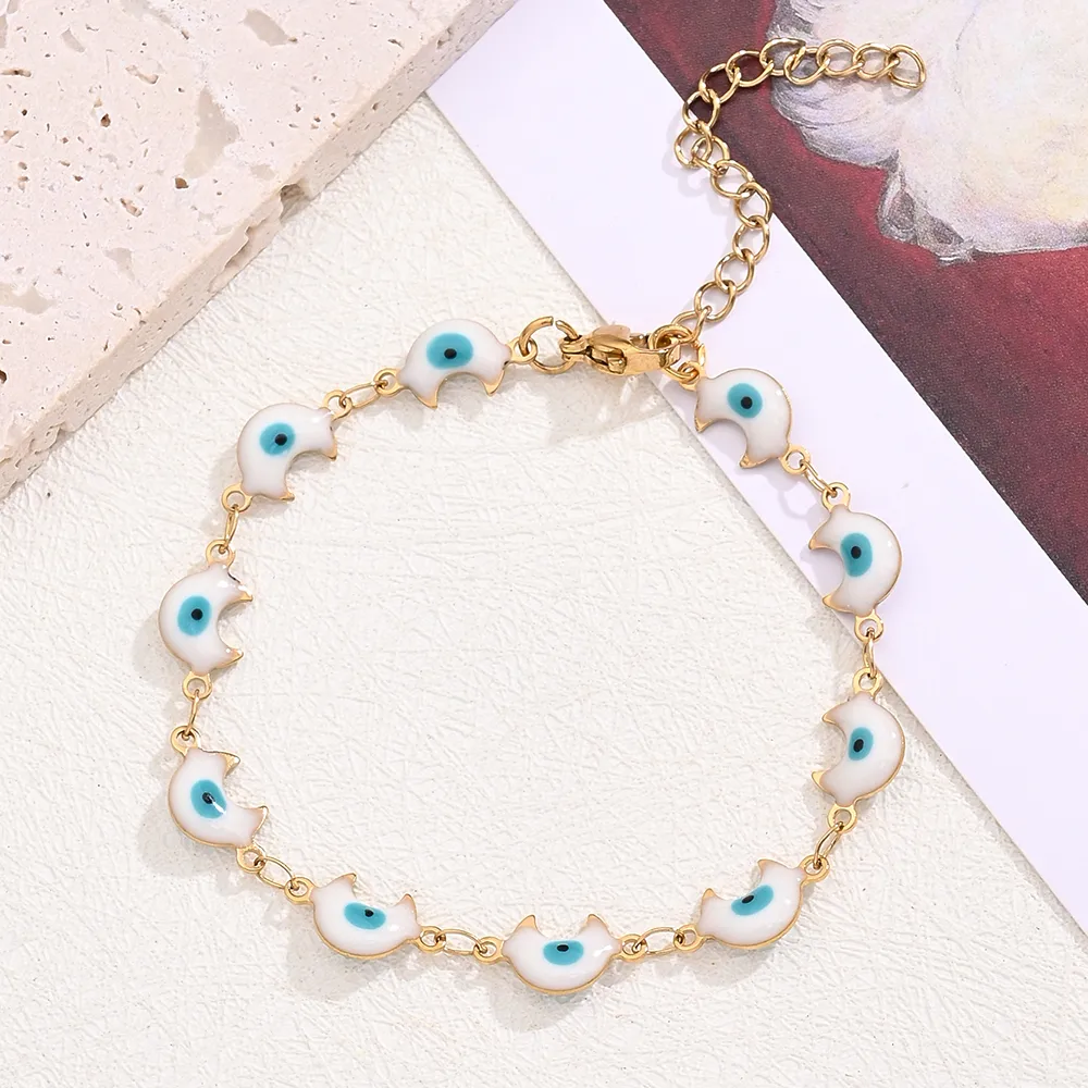 Casual Modern Style Classic Style Colorful Moon Eye 304 Stainless Steel 18K Gold Plated Bracelets In Bulk display picture 6