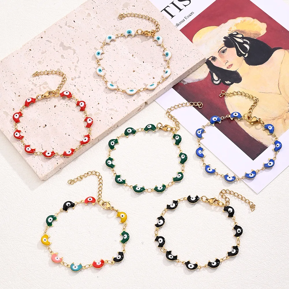 Casual Modern Style Classic Style Colorful Moon Eye 304 Stainless Steel 18K Gold Plated Bracelets In Bulk display picture 1