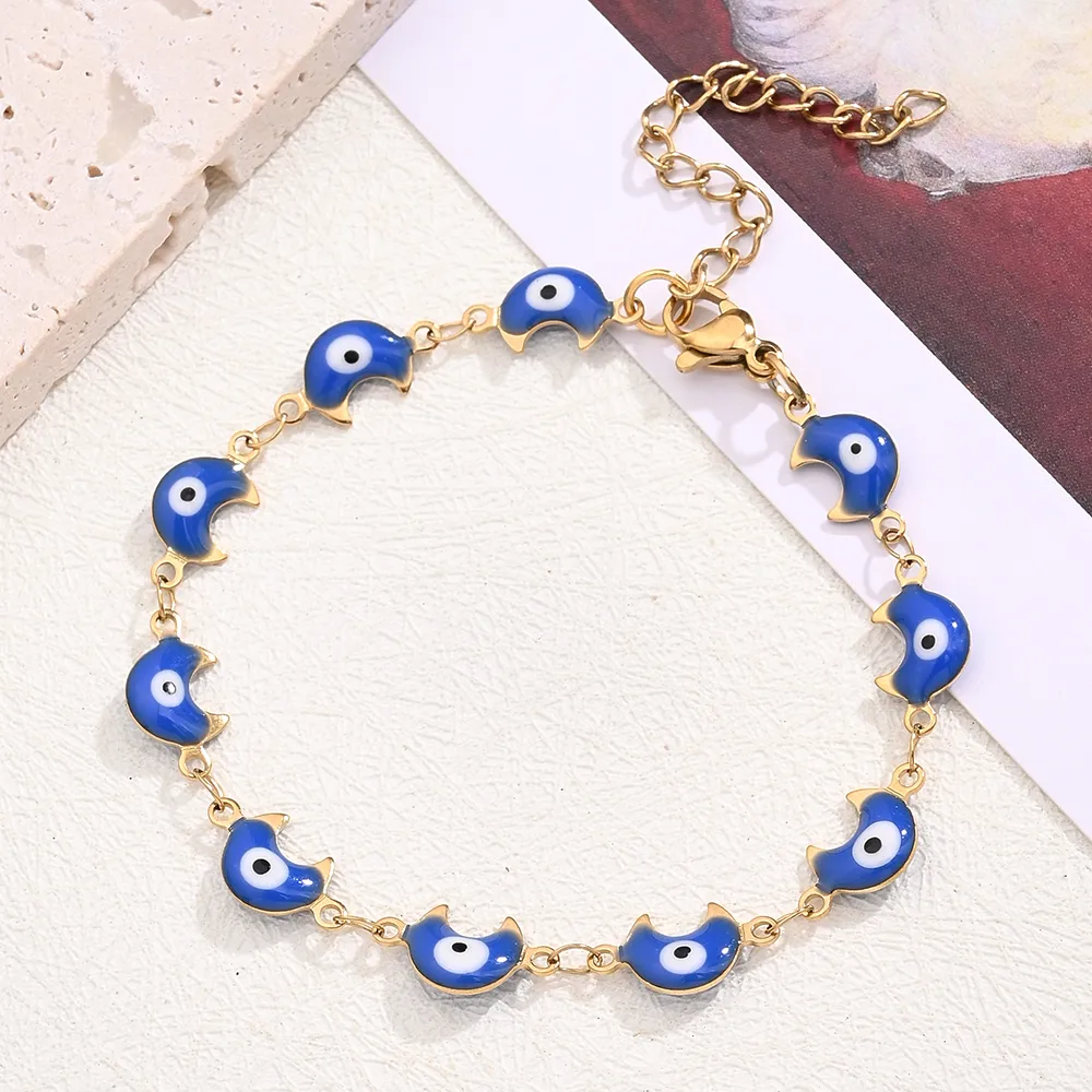 Casual Modern Style Classic Style Colorful Moon Eye 304 Stainless Steel 18K Gold Plated Bracelets In Bulk display picture 8