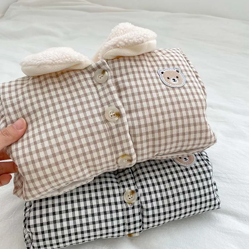 Winter Fleece-lined Thick Coat Baby Boys And Girls Cotton-padded Coat Baby's Lapel Plaid Warm Kids Top display picture 5