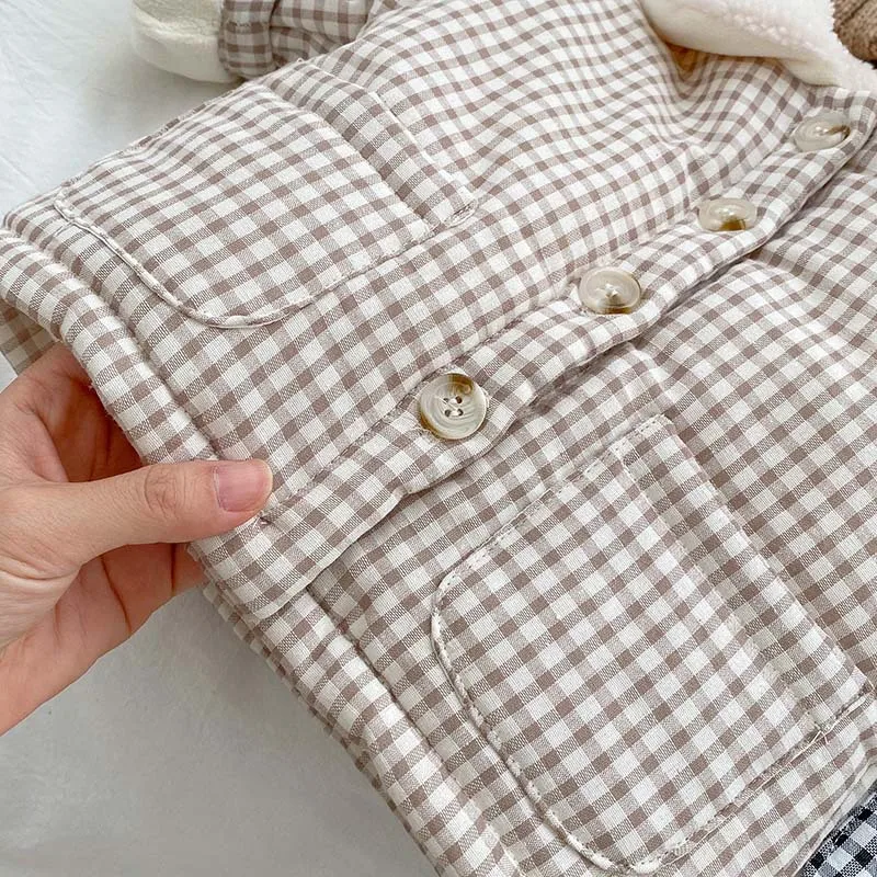 Winter Fleece-lined Thick Coat Baby Boys And Girls Cotton-padded Coat Baby's Lapel Plaid Warm Kids Top display picture 10