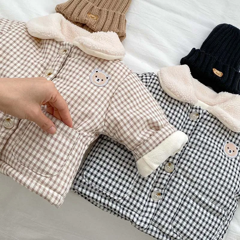Winter Fleece-lined Thick Coat Baby Boys And Girls Cotton-padded Coat Baby's Lapel Plaid Warm Kids Top display picture 11