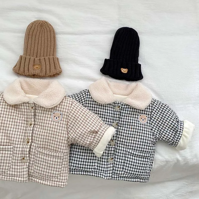Winter Fleece-lined Thick Coat Baby Boys And Girls Cotton-padded Coat Baby's Lapel Plaid Warm Kids Top display picture 12