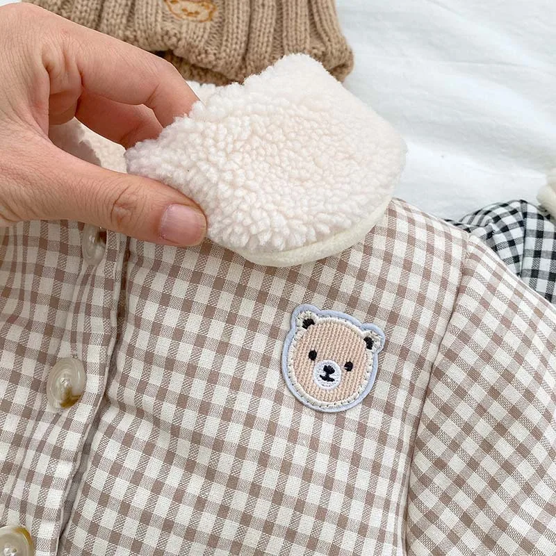 Winter Fleece-lined Thick Coat Baby Boys And Girls Cotton-padded Coat Baby's Lapel Plaid Warm Kids Top display picture 13