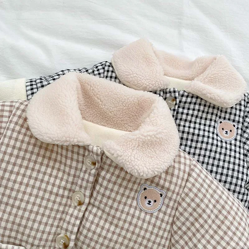 Winter Fleece-lined Thick Coat Baby Boys And Girls Cotton-padded Coat Baby's Lapel Plaid Warm Kids Top display picture 14