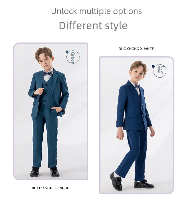 Children's Suit Autumn And Winter British Fashion Performance Small Suit Boys Piano Host Flower Girl Wedding Dress Suit display picture 2