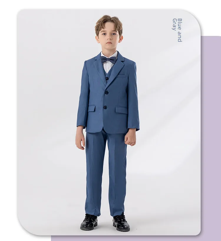 Children's Suit Autumn And Winter British Fashion Performance Small Suit Boys Piano Host Flower Girl Wedding Dress Suit display picture 11