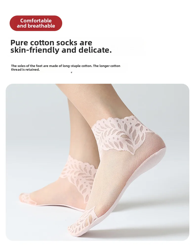 Socks Women's Spring And Autumn Thin Silk Stockings Cotton Bottom Summer Breathable Mesh Medium Socks  Trendy Lace Socks display picture 4