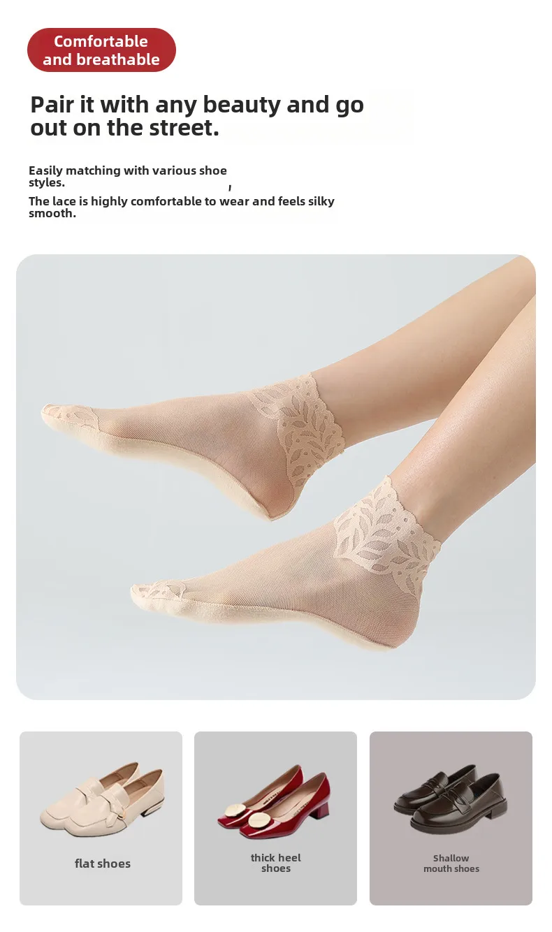 Socks Women's Spring And Autumn Thin Silk Stockings Cotton Bottom Summer Breathable Mesh Medium Socks  Trendy Lace Socks display picture 6
