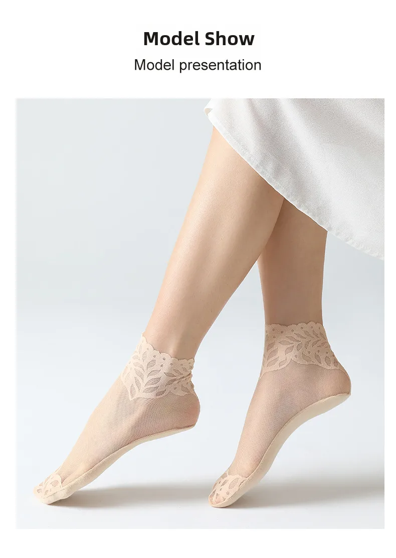 Socks Women's Spring And Autumn Thin Silk Stockings Cotton Bottom Summer Breathable Mesh Medium Socks  Trendy Lace Socks display picture 11