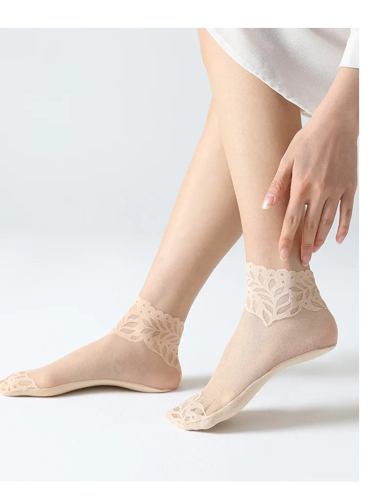Socks Women's Spring And Autumn Thin Silk Stockings Cotton Bottom Summer Breathable Mesh Medium Socks  Trendy Lace Socks display picture 12