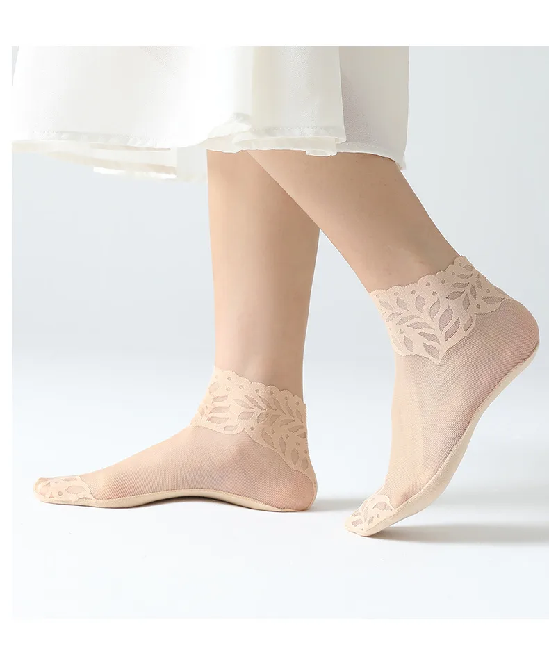 Socks Women's Spring And Autumn Thin Silk Stockings Cotton Bottom Summer Breathable Mesh Medium Socks  Trendy Lace Socks display picture 13