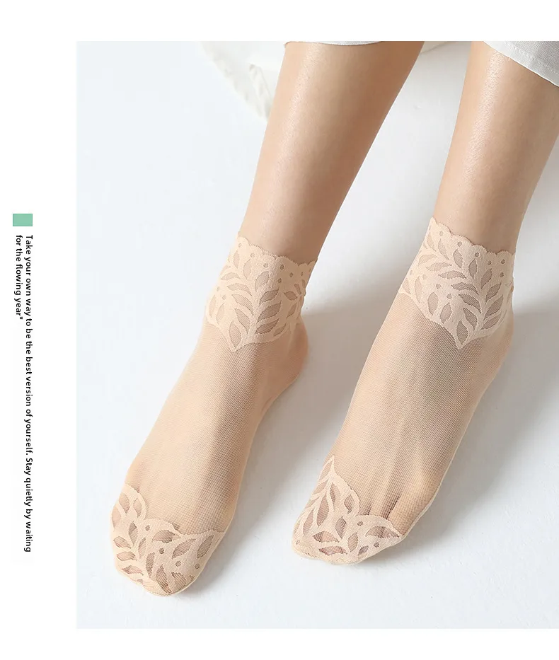 Socks Women's Spring And Autumn Thin Silk Stockings Cotton Bottom Summer Breathable Mesh Medium Socks  Trendy Lace Socks display picture 14