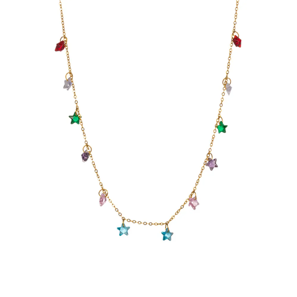 A Special-Interest Design 18K Real Gold Stainless Steel Dopamine Color Five-Pointed Star Necklace display picture 2