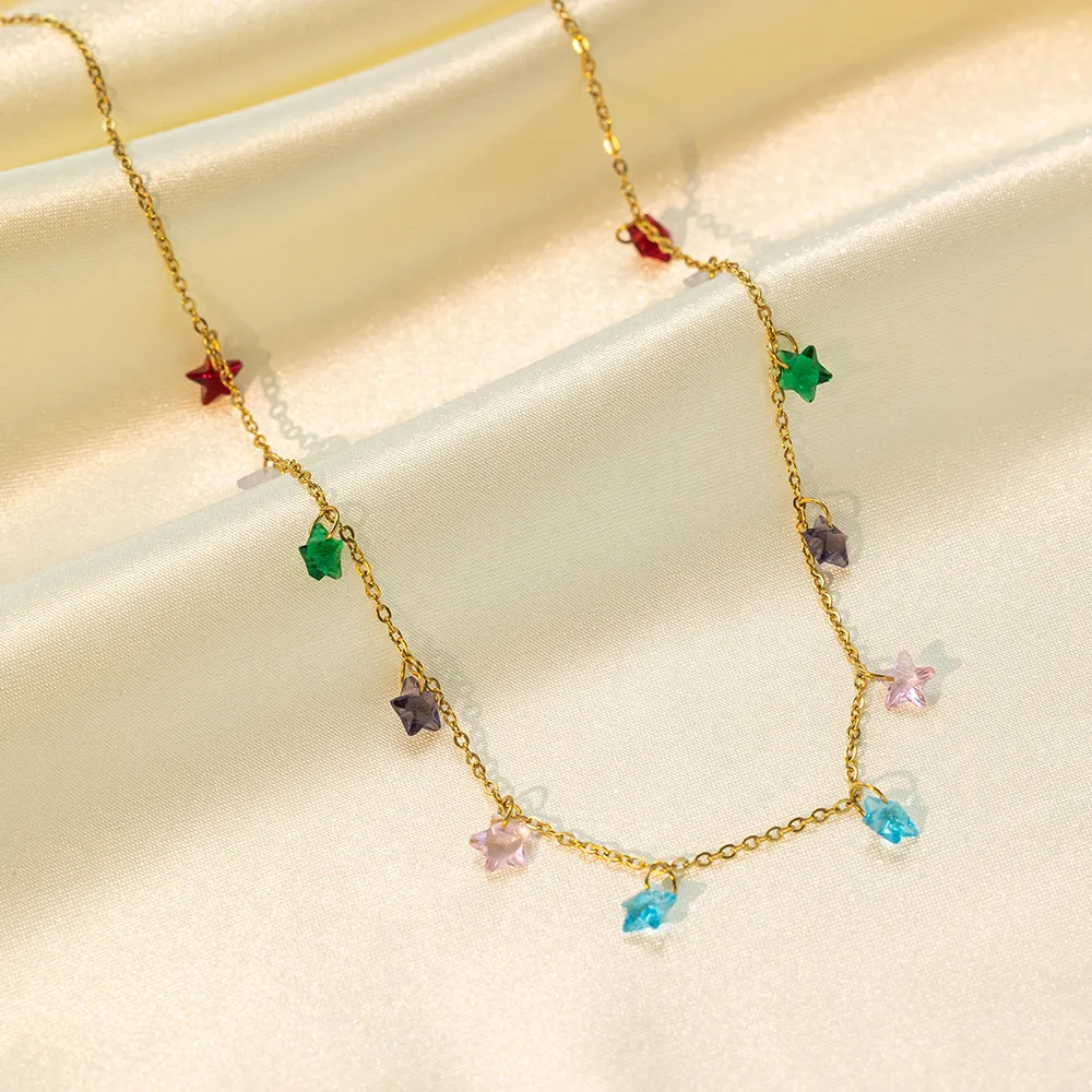 A Special-Interest Design 18K Real Gold Stainless Steel Dopamine Color Five-Pointed Star Necklace display picture 5