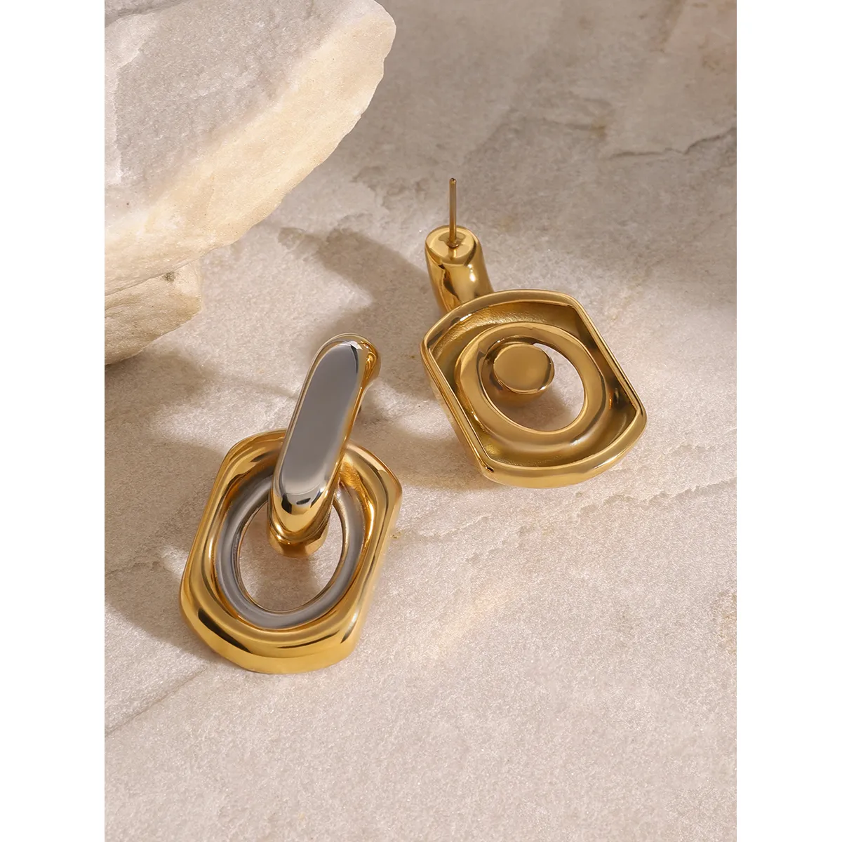 1 Pair Retro Classic Style Geometric 304 Stainless Steel Drop Earrings display picture 10
