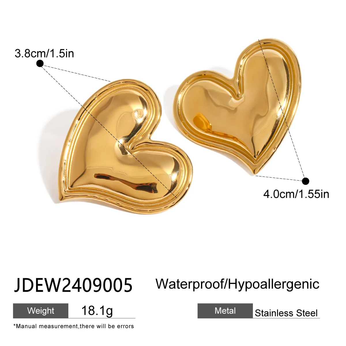 1 Pair Simple Style Classic Style Heart Shape 304 Stainless Steel Ear Studs display picture 2