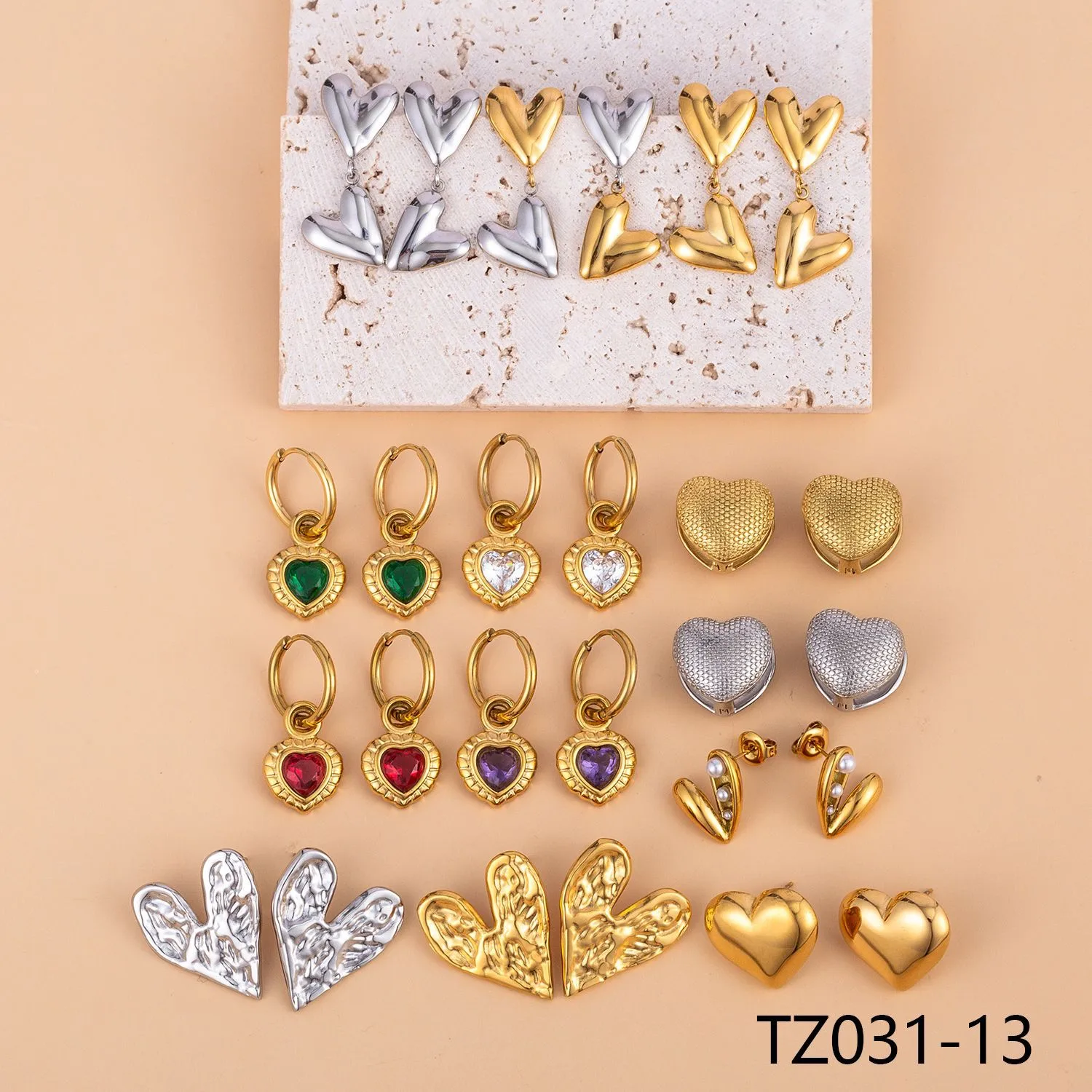 1 Pair IG Style Heart Shape Mixed Metal Inlay Titanium Steel Pearl Zircon Drop Earrings Ear Studs display picture 1