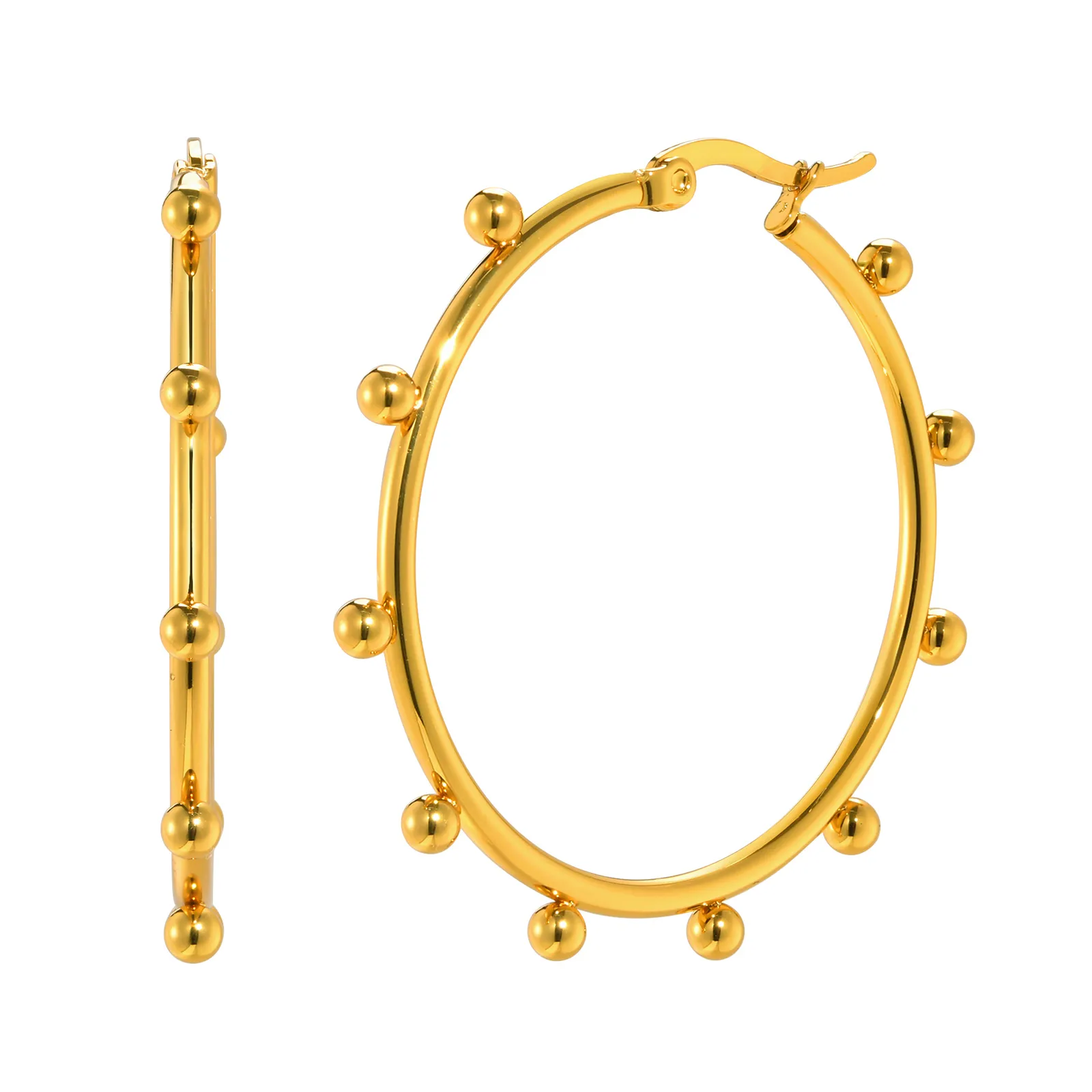 1 Pair IG Style Circle 201 Stainless Steel 18K Gold Plated Earrings display picture 1
