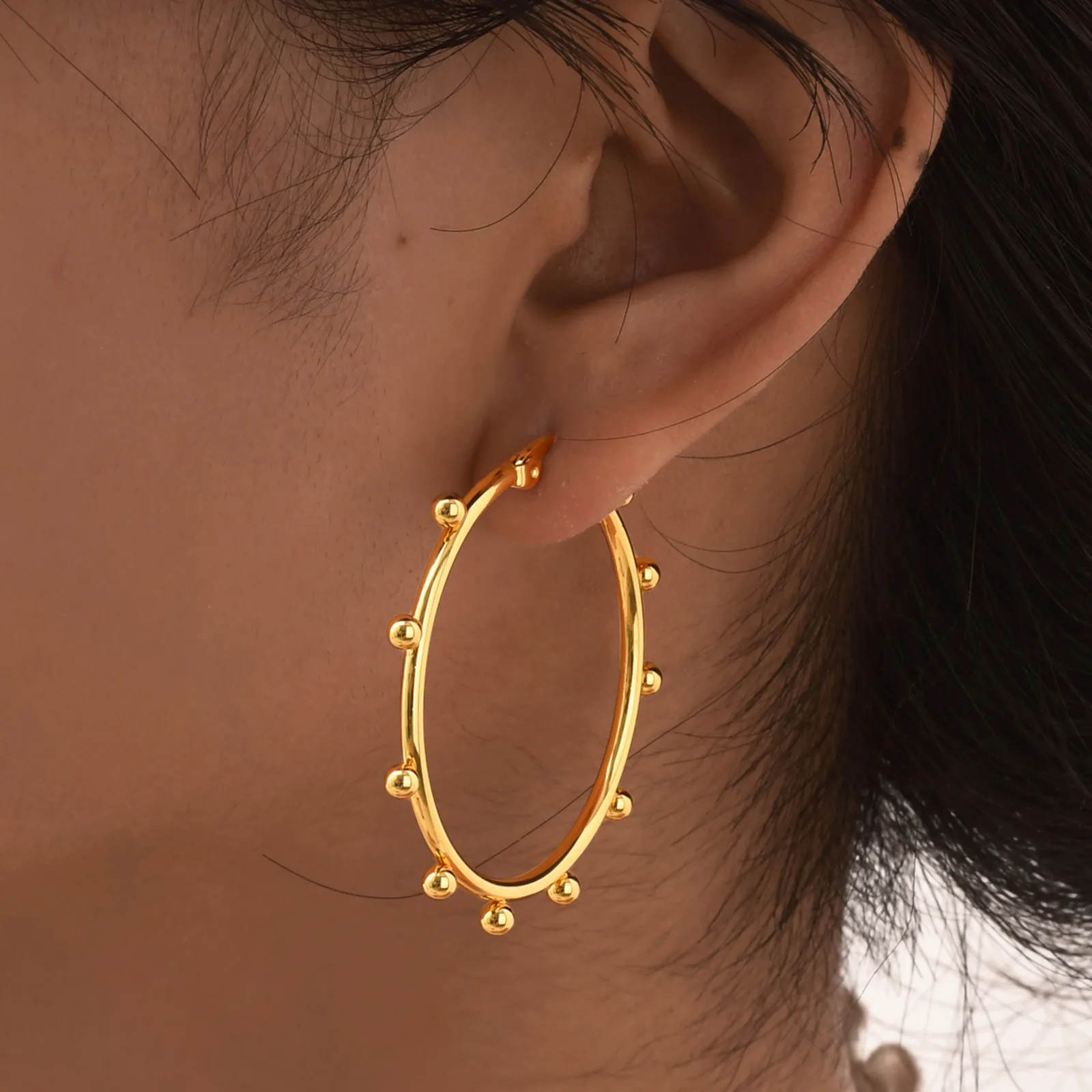 1 Pair IG Style Circle 201 Stainless Steel 18K Gold Plated Earrings display picture 3