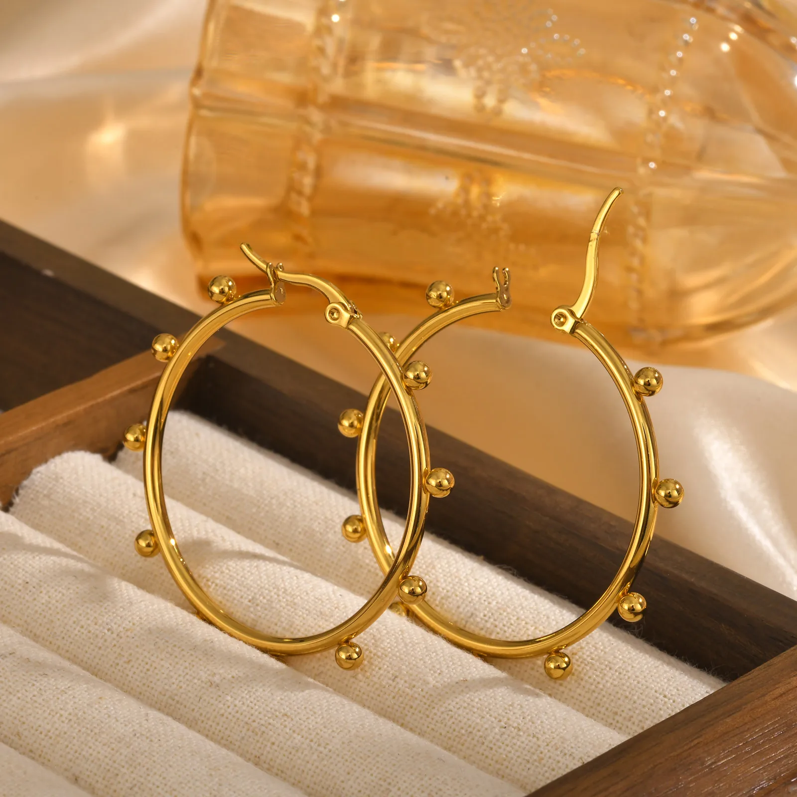 1 Pair IG Style Circle 201 Stainless Steel 18K Gold Plated Earrings display picture 7
