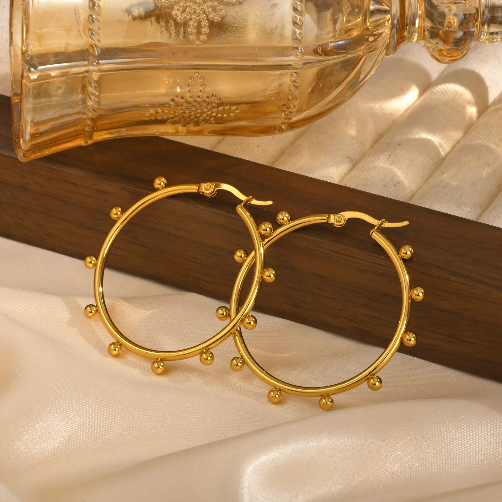 1 Pair IG Style Circle 201 Stainless Steel 18K Gold Plated Earrings display picture 5