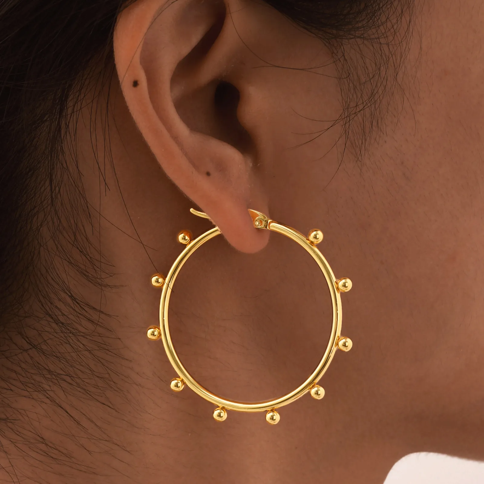 1 Pair IG Style Circle 201 Stainless Steel 18K Gold Plated Earrings display picture 6