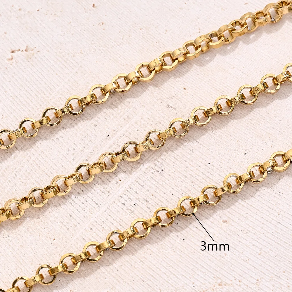 10m/Package 304 Stainless Steel 18K Gold Plated Cross Chain Rectangular Pearl Chain Polished 3.5x2mm 3mm Jewelry Accessories display picture 4