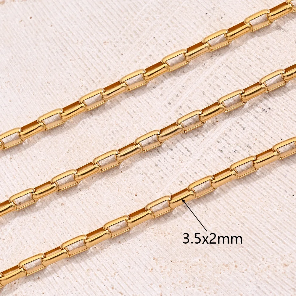 10m/Package 304 Stainless Steel 18K Gold Plated Cross Chain Rectangular Pearl Chain Polished 3.5x2mm 3mm Jewelry Accessories display picture 2
