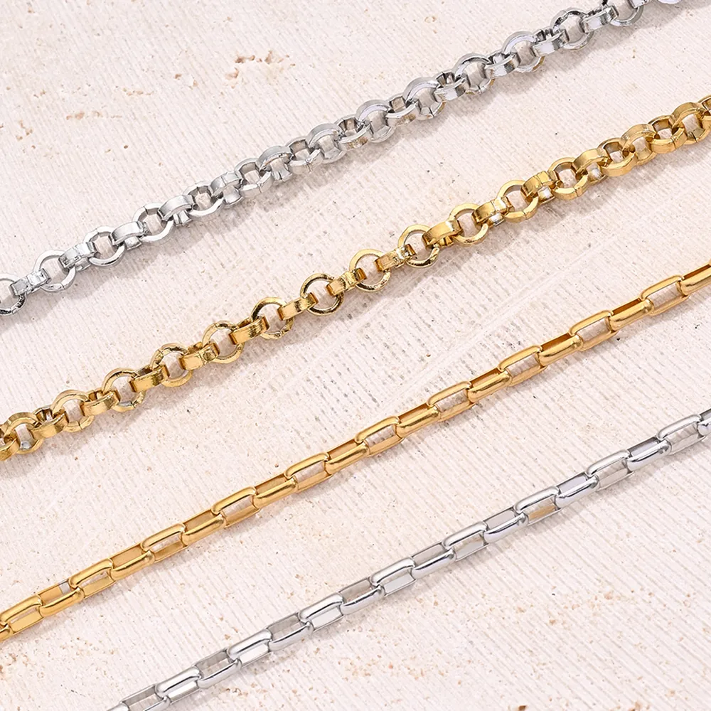 10m/Package 304 Stainless Steel 18K Gold Plated Cross Chain Rectangular Pearl Chain Polished 3.5x2mm 3mm Jewelry Accessories display picture 1