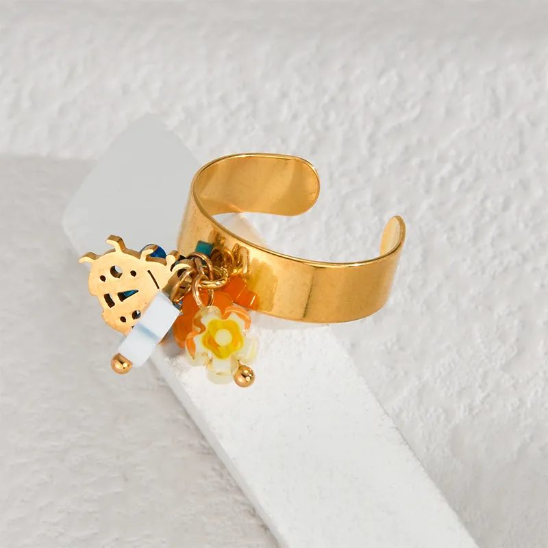 Wholesale Jewelry Cute Animal 304 Stainless Steel 18K Gold Plated Flowers Open Rings display picture 2