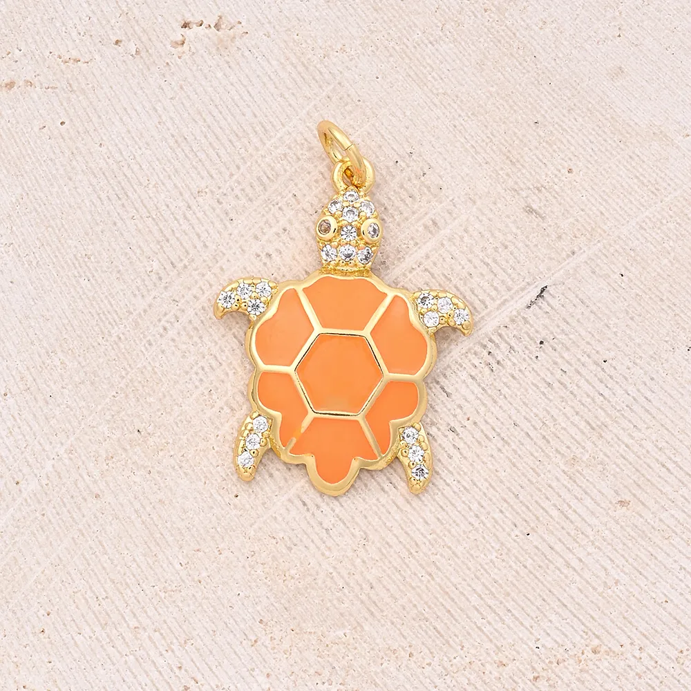 1 Pc/Package 22x17mm Hole 3~3.9mm Copper Zircon 18K Gold Plated Turtle Polished Pendant display picture 12