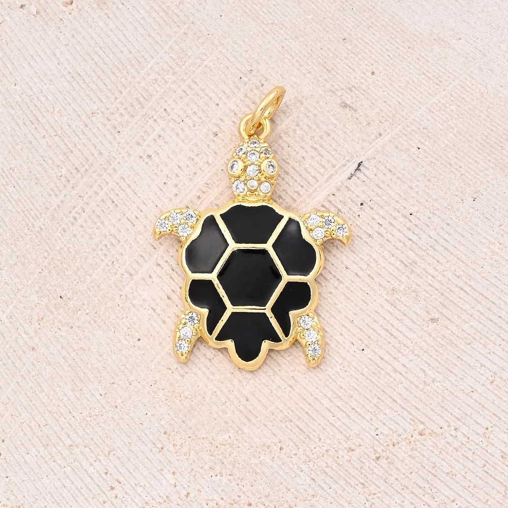 1 Pc/Package 22x17mm Hole 3~3.9mm Copper Zircon 18K Gold Plated Turtle Polished Pendant display picture 4