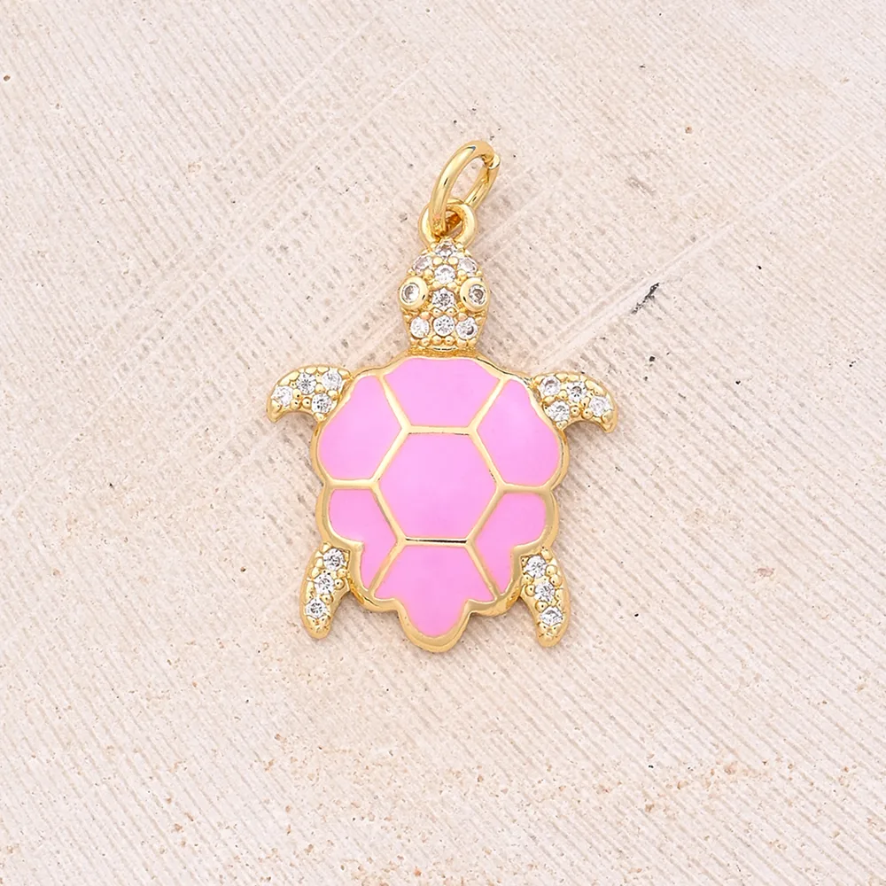 1 Pc/Package 22x17mm Hole 3~3.9mm Copper Zircon 18K Gold Plated Turtle Polished Pendant display picture 5