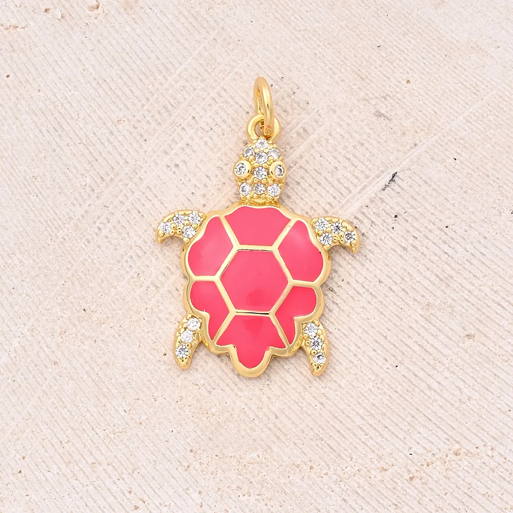 1 Pc/Package 22x17mm Hole 3~3.9mm Copper Zircon 18K Gold Plated Turtle Polished Pendant display picture 7