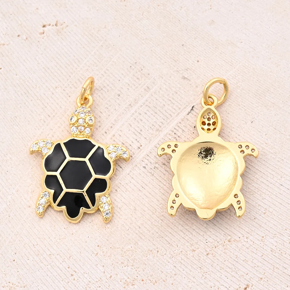 1 Pc/Package 22x17mm Hole 3~3.9mm Copper Zircon 18K Gold Plated Turtle Polished Pendant display picture 2