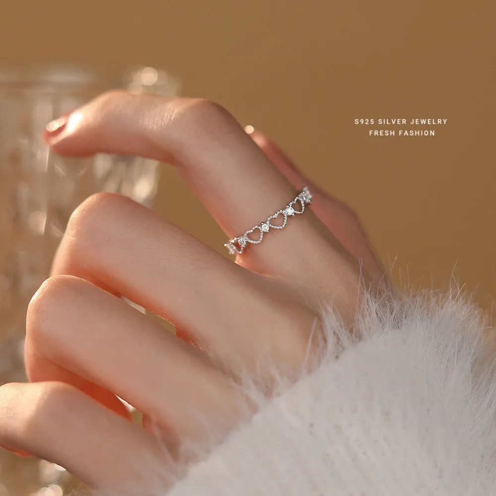 Sterling Silver Zircon Heart Shape Open Rings display picture 4