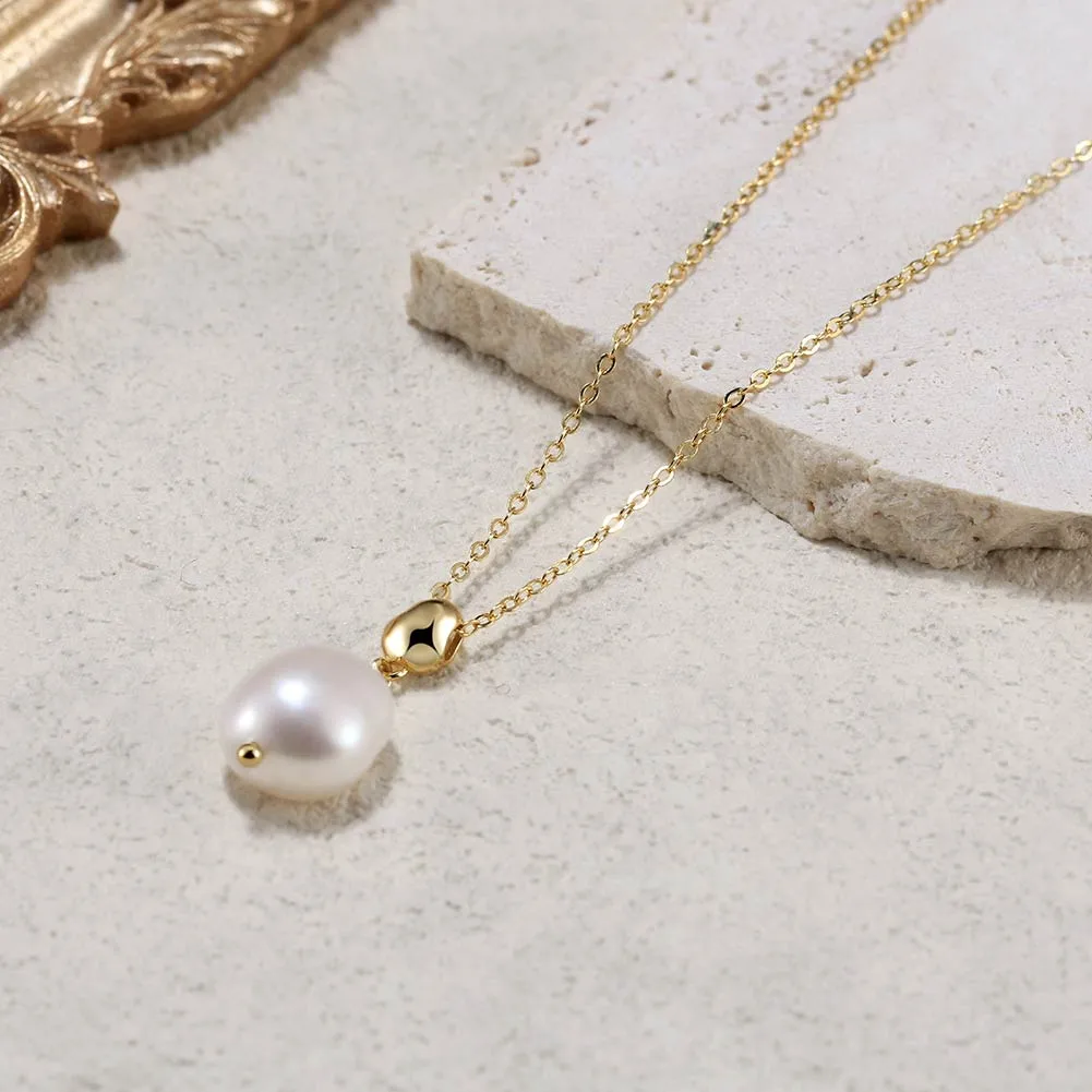 SS10 Luxury Pearl Jewelry Set 925 Sterling Silver 14K Gold Plated Chain Cultured Freshwater Pearl Earring Necklace Set For Women display picture 7