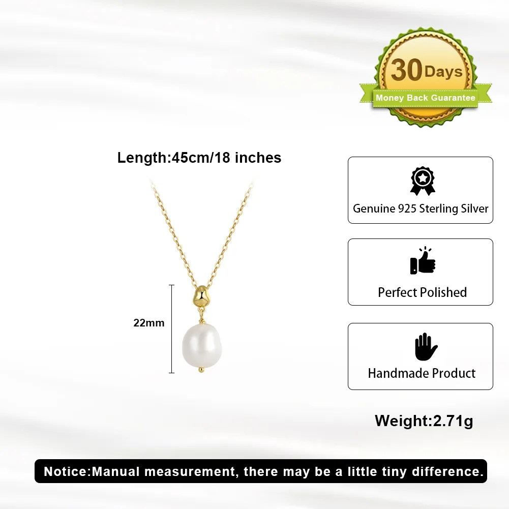SS10 Luxury Pearl Jewelry Set 925 Sterling Silver 14K Gold Plated Chain Cultured Freshwater Pearl Earring Necklace Set For Women display picture 8